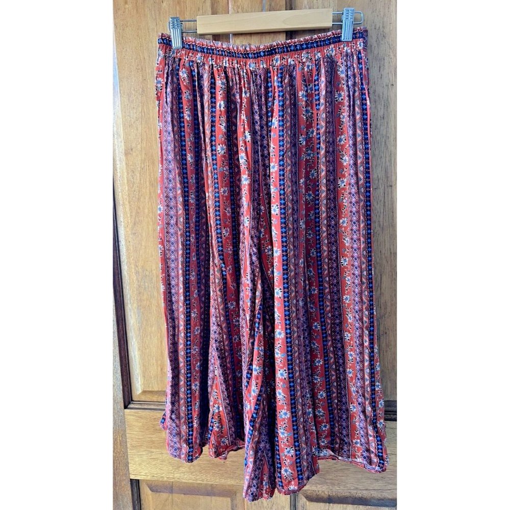 Isabella Boho Size Medium Wide Leg Rust Floral Coloured Culotte Style Pants - Picture 7 of 9